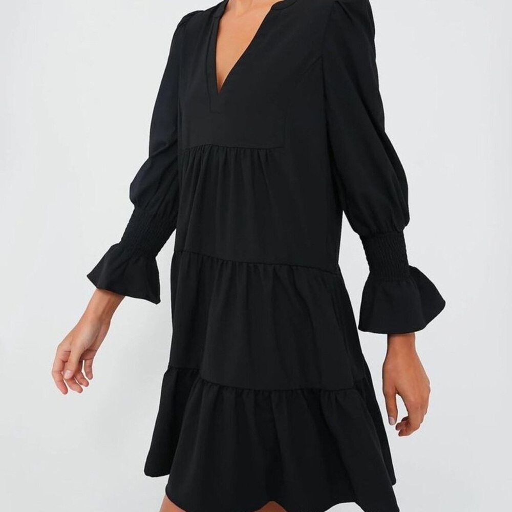 Black Pomander Place Flowy Tiered Crepe Kenzo Dress Size M